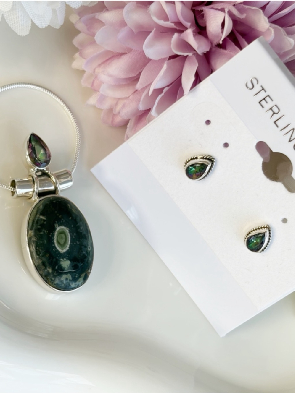 Sterling Silver 925 Mystic Topaz Kambaba Jasper Jewelry Set Lot New - Picture 4 of 11